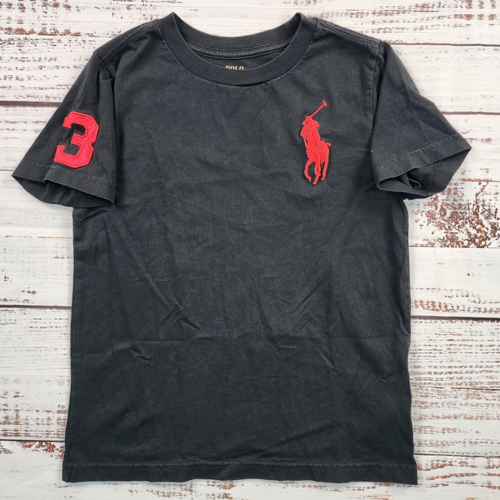 Polo‎ Ralph Lauren Boys Black Big Pony Embroidered T-Shirt Size 6
